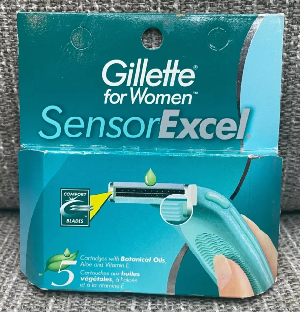 NEW Gillette Sensor Excel For Women 5 Cartridges Aloe Oils Razor Blades RARE