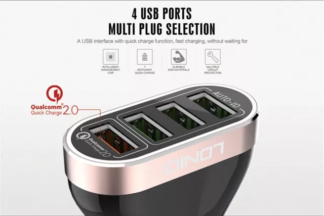 Chargeur de voiture LDNIO C701QS 4 Ports USB, 6.6A avec Câble Micro-USB 2