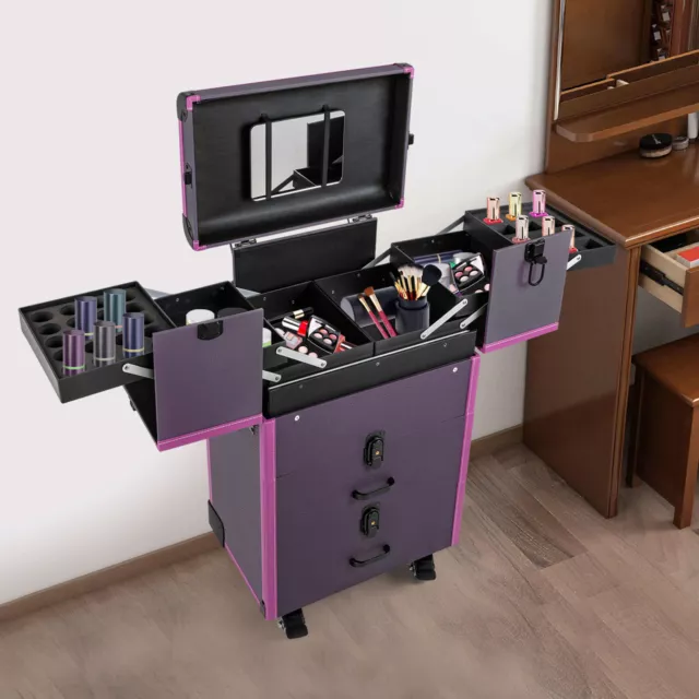Rolling Makeup Case Beauty Organizer Box Lockable Cosmetic Case Trolley