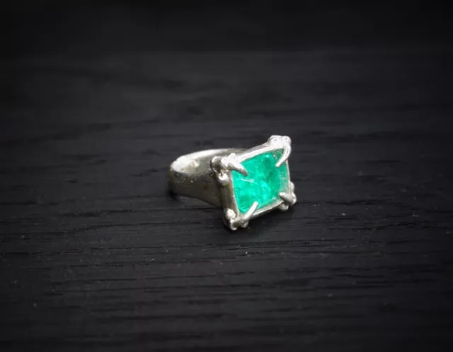 Pearl Street Emerald Ring, Handmade, Pure Solid Silver, By Clovis, size P