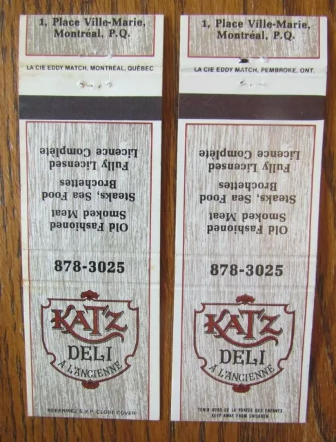 Deli Restaurant Matchbook Covers: Katz Montreal, Quebec Empty Matchcovers -D8