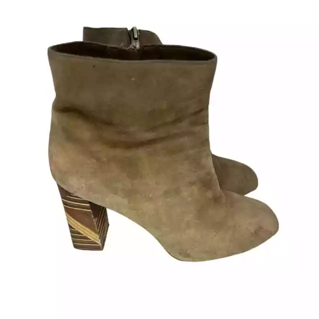 Vince Camuto Tan Suede Wooden Heel Ankle Booties Sz 9.5