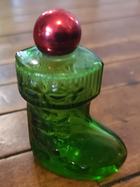 Avon Vtg Moonwind Cologne 1 oz EMPTY Green Bottle Christmas Stocking 3 Inch Tall