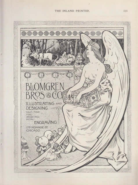 Blomgren Bros Illustrating & Designing ad 1900 Santa Clauses & topless angel