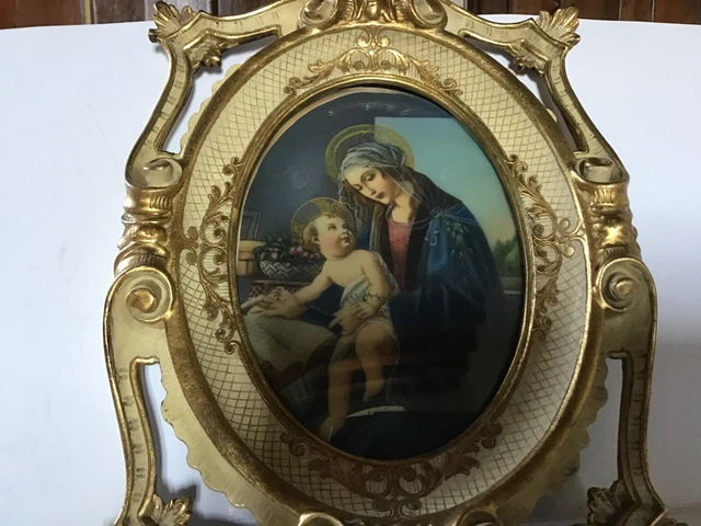 Quadretto sopra letto, anni 50, riproduzione Madonna con bambino di Botticelli