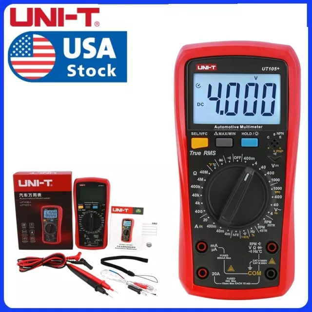 Automotive Digital Multimeter UNI-T UT105+ TRMS LPF Dwell Angle RPM Temp Tester