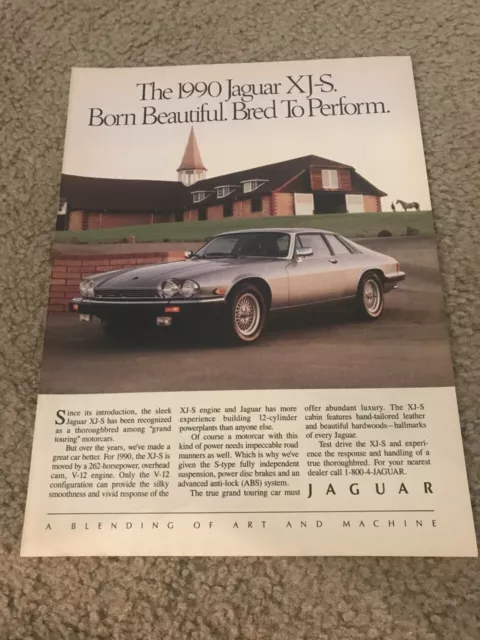 Vintage 1990 JAGUAR XJ-S XJS Print Ad "BLENDING OF ART & MACHINE"