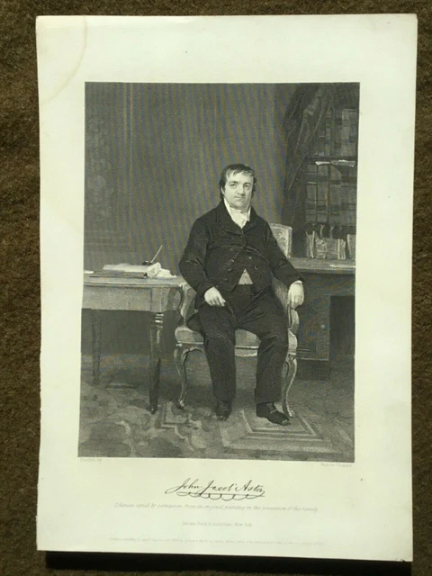 1800s Steel Plate Engraving JOHN JACOB ASTOR Portrait w/ Printed Autograph Sig!!