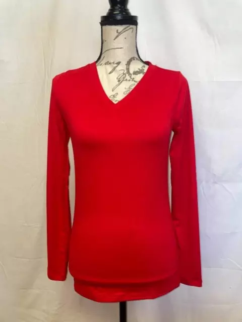 MSRP $40 Zenana Ruby Red V-Neck Long-Sleeve Tee Size Small NWOT