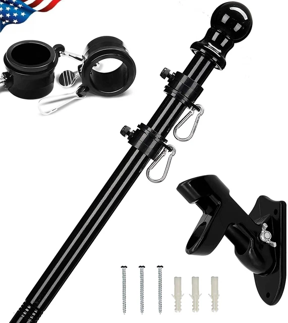 Flag Pole Kit 6Ft Flag Pole House Porch Black Holder Wall Mounting Bracket New