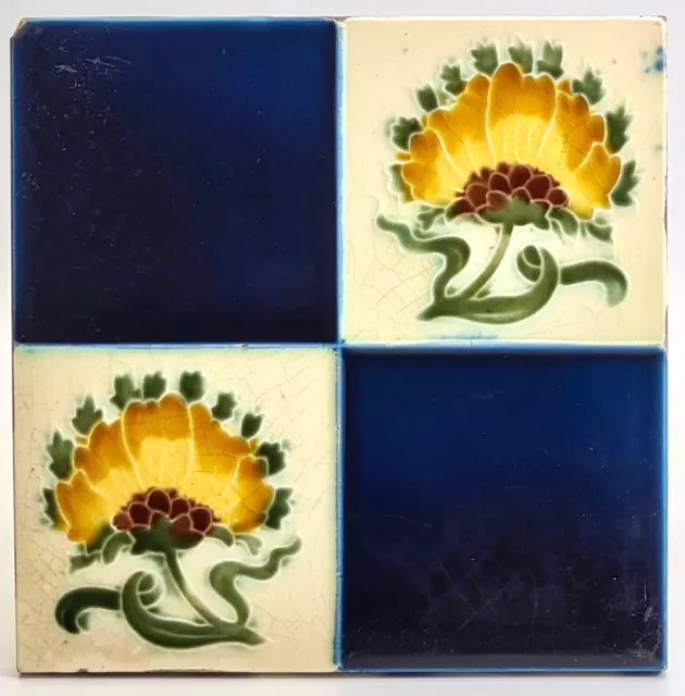 Antique Fireplace Tile Moulded Majolica The New Birch Tile Co C1900