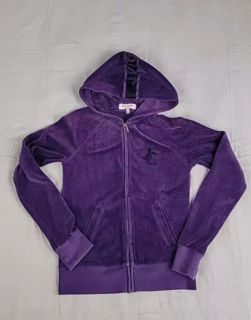 Juicy Couture Hoodie Womens S Purple Velour Logo Full Zip Soft Pockets Street