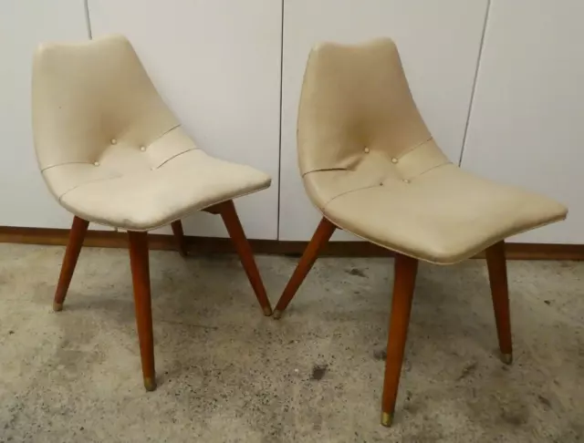 Pair Original Vintage Featherston D350 Leather Dining Chairs Mid Century Modern