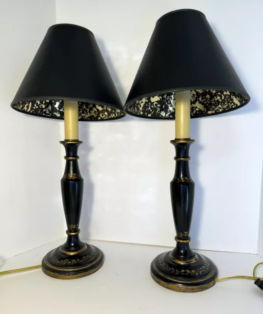 PAIR of Frederick Cooper Chicago Wood Candlestick Table Lamps Original Shades