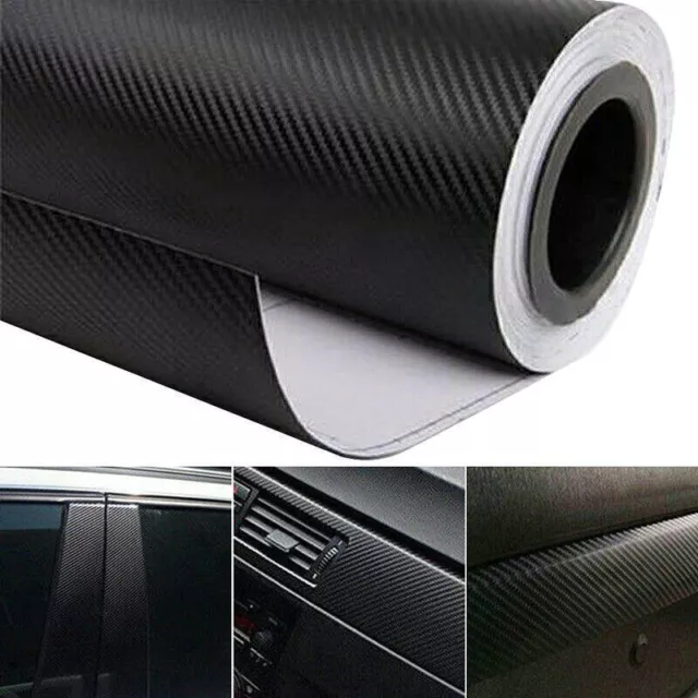 3D Car Interior Wrap Sticker Black Carbon Fiber Vinyl Foil Film Roll Decals