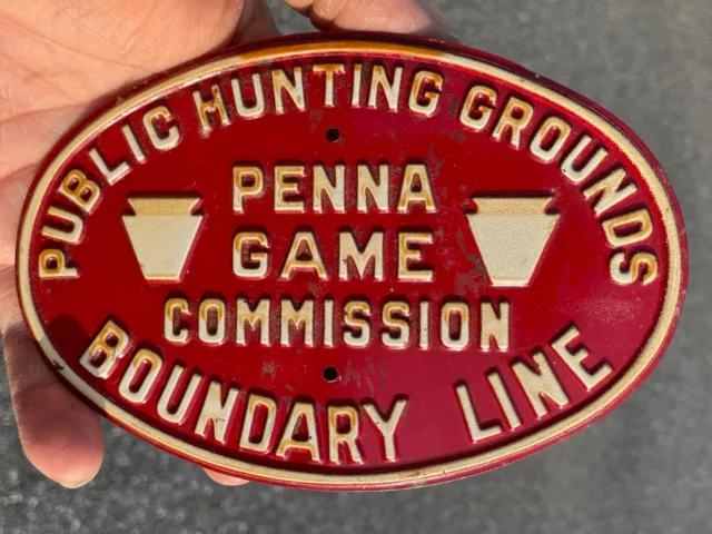 Vintage Pa Game Commission Boundary Line Embossed Tin Sign Forest 1950 Hunting