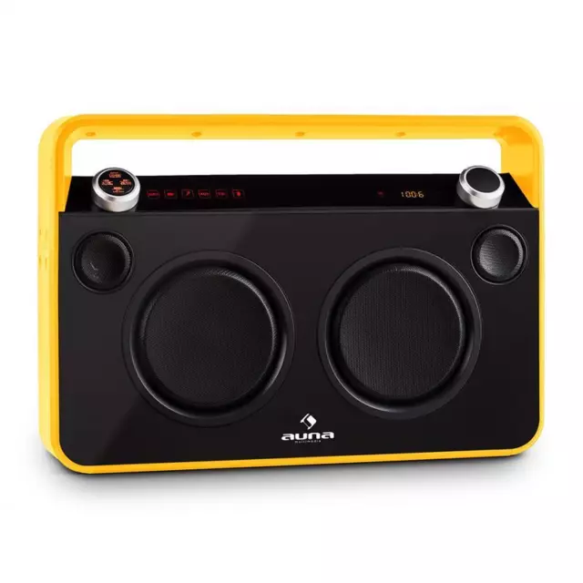 Neu Auna Bepop Ukw Radio Boombox Ghettoblaster Usb Aux Akku & Netzbetrieb Gelb