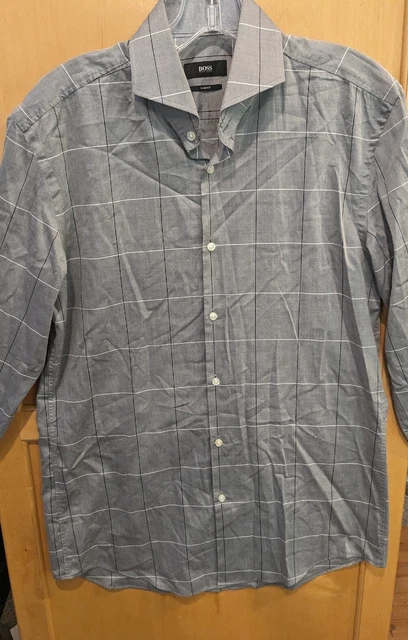 Hugo Boss Check  Design Sharp Fit Long Sleeve Button Shirt MENS SZ 15.5 SLIM FIT