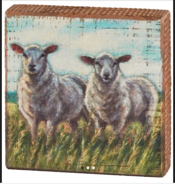 Sheep Wood Block Sign - Shelf Sitter or Wall Hang- Farmhouse ,Folk Art  Decor