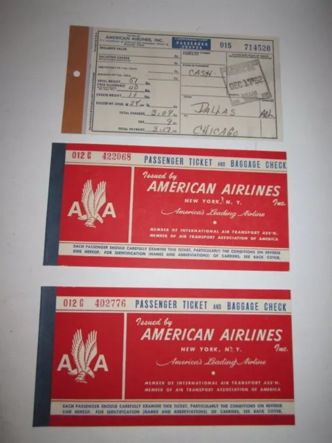 (2) 1952 American Airlines Passenger Tickets & Baggage Coupon - Tub Rss