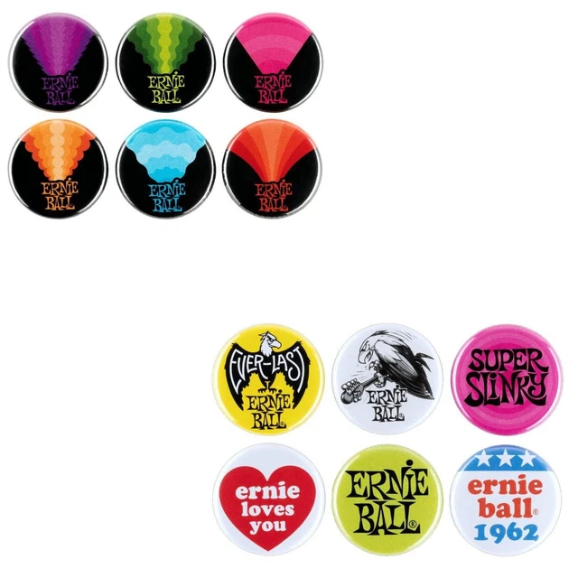 Ernie Ball Assorted Buttons 1” 6pk Punk Rock and Roll Various Logos