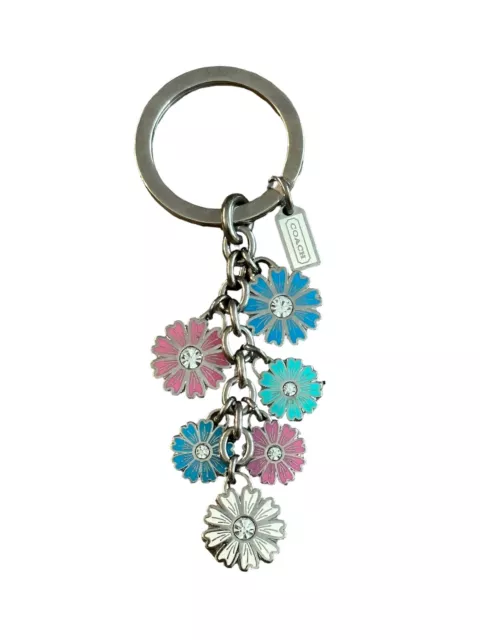 VINTAGE Colorful Flowers w/Swarovski Crystals COACH Key chain Bag Hang Charm