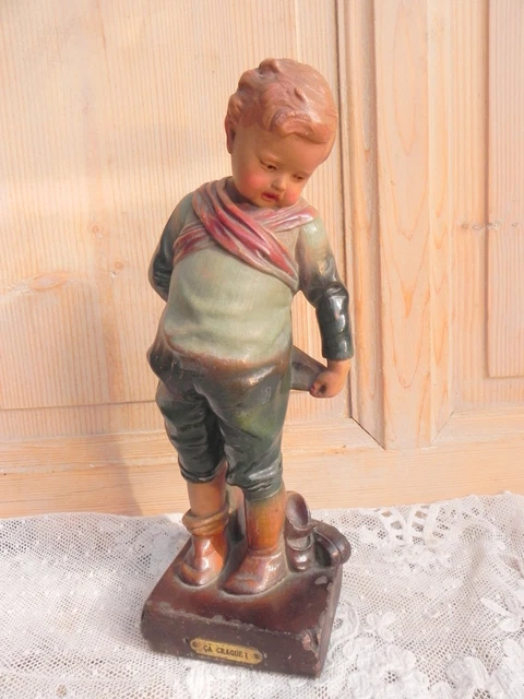 ANCIENNE STATUE PLÂTRE CHIEN BERGER ALLEMAND PAS BRONZE PORTRAIT