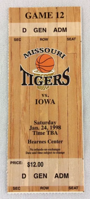 1998 01/24 Iowa Hawkeyes at Missouri Tigers Basketball Ticket Stub