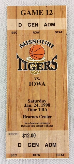 1998 01/24 Iowa Hawkeyes at Missouri Tigers Basketball Ticket Stub
