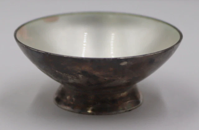 SWEET! Signed VOLMER BAHNERS Sterling and Enamel Pedestal Open Salt.