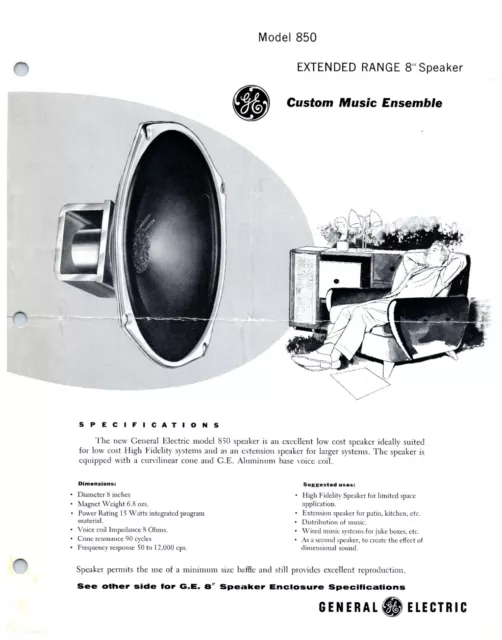 1950s General Electric GE Loudspeaker Model 850 Vintage AD