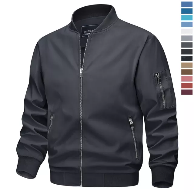 Men's Thin Bomber Jacket Full-Zip Spring Fall Casual Sportswear Lightweight Coat