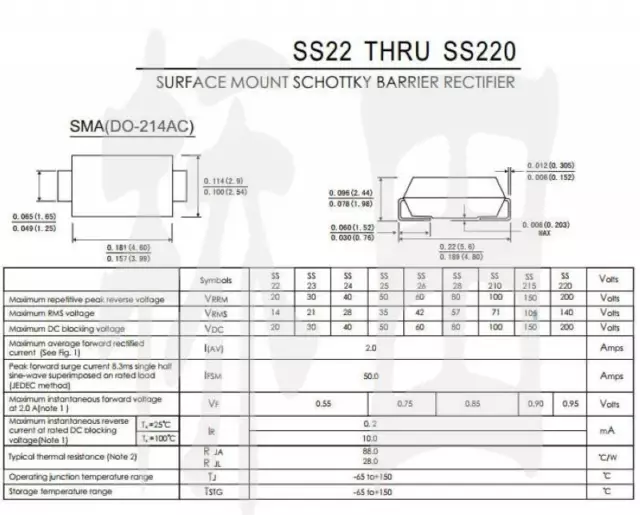 50PCS SS24 SR240 SK24 2A/40V SMA DO-214AC SMD Schottky Diodes 2