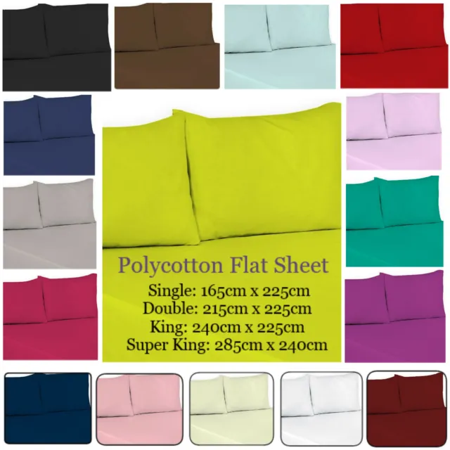 Polycotton Flat Sheet Bed Sheet Plain Dyed Percale Quality Flat Sheets All Sizes