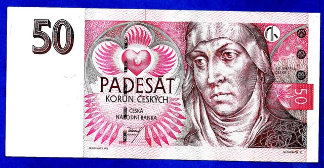 Czech Republic P17c 50 Korun ST AGNES OF BOHEMIA WITH CROWN # E 1997 VF