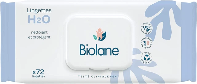 BIOLANE -Lingettes Nettoyantes H2O À L'Eau Pour Bébé-Peaux Sensible-72 Lingettes