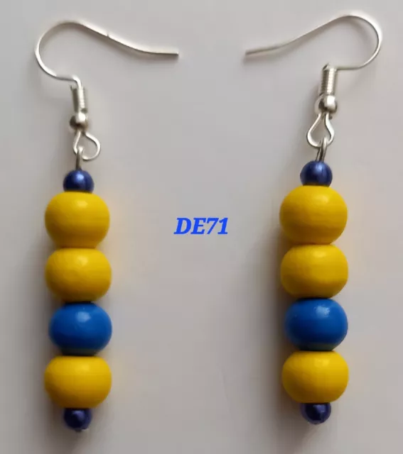 Earrings Blue & Yellow Beads ,Stunning, Handmade.DE71