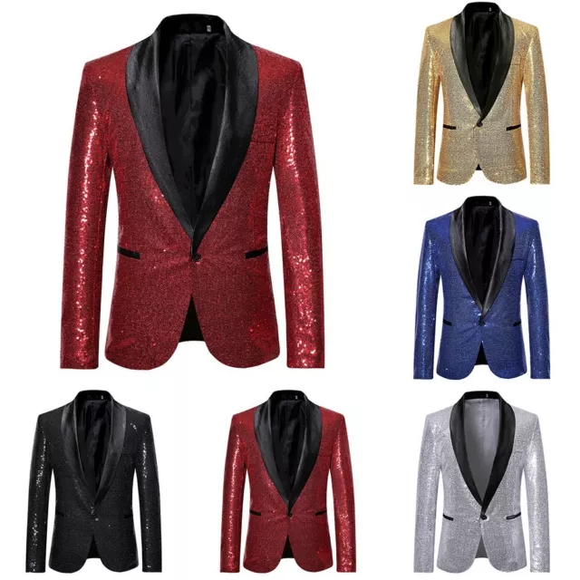 Elegante giacca glitter da gentiluomo nightclub blazer paillettes con effetto bl