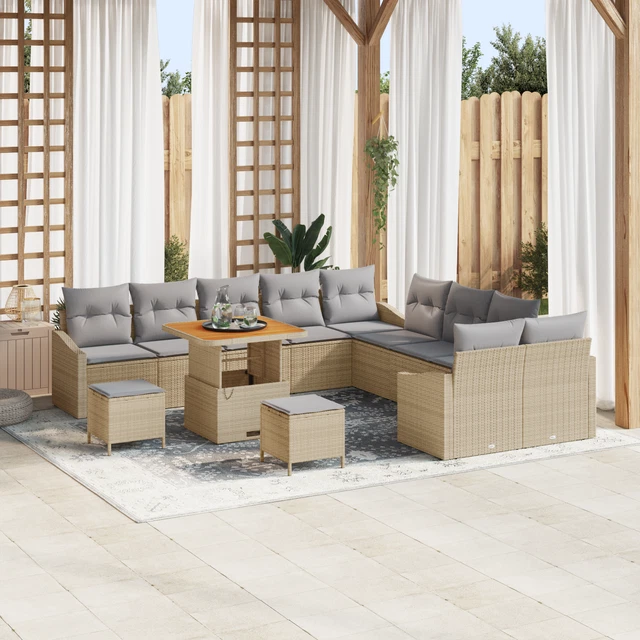 MELKO24 Set Giardino In Polyrattan Marrone – Divano 2 Posti + Pouf/Tavolino – Cuscini Imbottiti Beige – Resistente Alle Intemperie