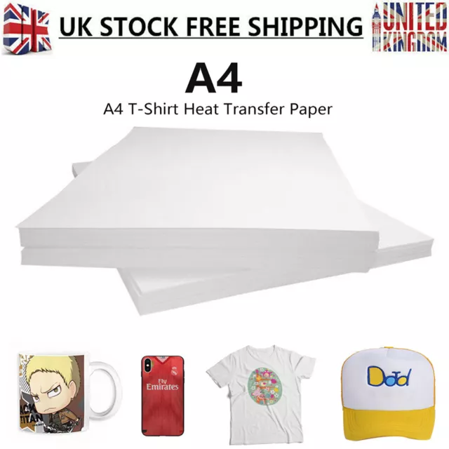 A4 Iron on T Shirt Transfer Paper for Light Fabric Heat Press Inkjet Printer NEW