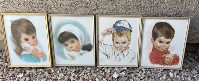 4 Framed Girls Boys Francis Hook Northern Mills Tissue Original Prints PERFECT!