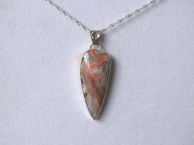 Unique Handmade Crazy Lace Agate Pendant Freeform Shape Set In Sterling Silver