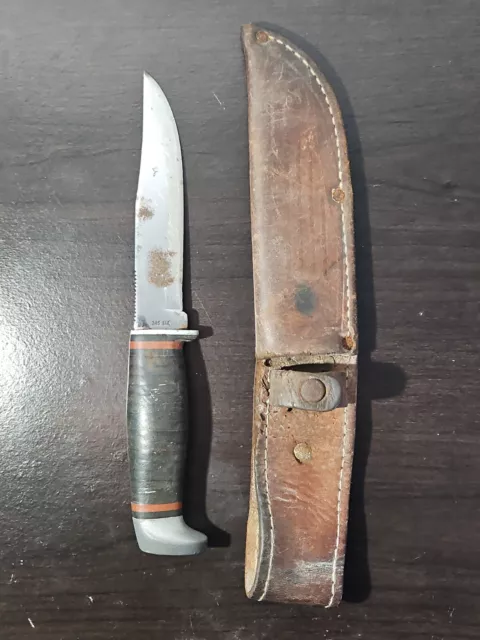 Vintage Case XX 365 SAB USA Fixed Blade Hunting Knife w/ Original Leather Sheath