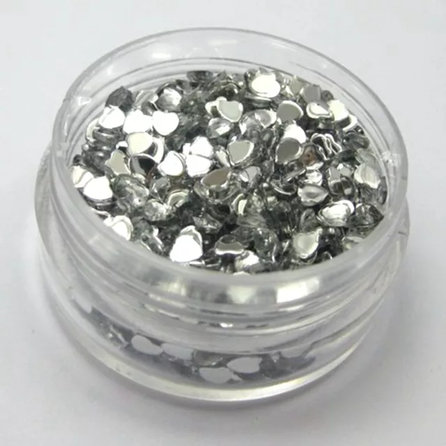 1000 Clear Acrylic Heart Flatback Rhinestone Gems 3X3mm +Storage Box Nail ArtTip