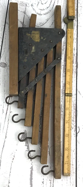 Antique Vtg Wooden Wall Hooks Collapsible Folding New York USA Farmhouse Laundry 5