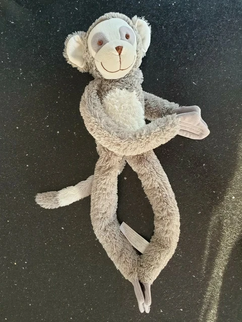 45 Cm Doudou Peluche Singe Lémurien Happy Horse Gris Blanc TBE scratch pied main