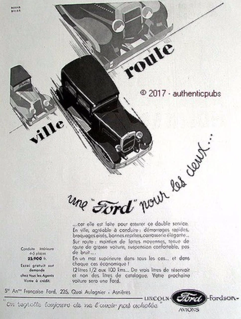 Publicite Ford Automobile Ville Route Conduite Interieure De 1931 French Ad Pub