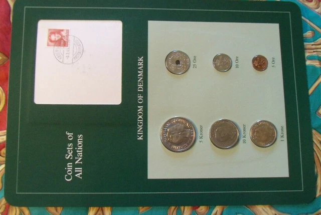 Coin Sets of All Nations Denmark w/card all 1984 UNC 1,5,10 Kroner 25, 10, 5 Ore