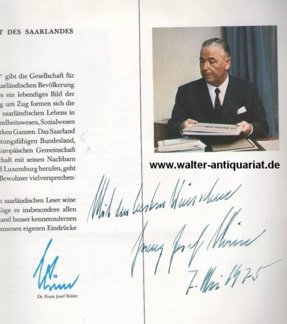 Schreiben + Widmung v. Dr. Franz-Josef Röder in " Die Saar heute" 1974 Saarland