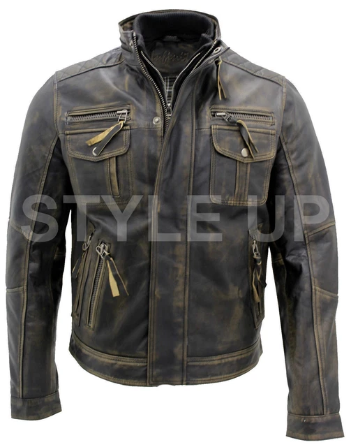 Giacca Uomo Cafe Racer Stile Vintage Biker Stile Moto Vera Pelle